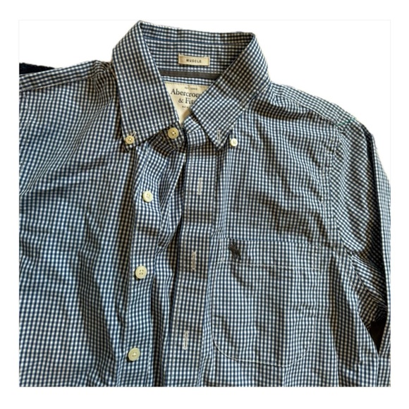 Abercrombie & Fitch Navy & White Muscle Fit Button Down - Picture 2 of 3